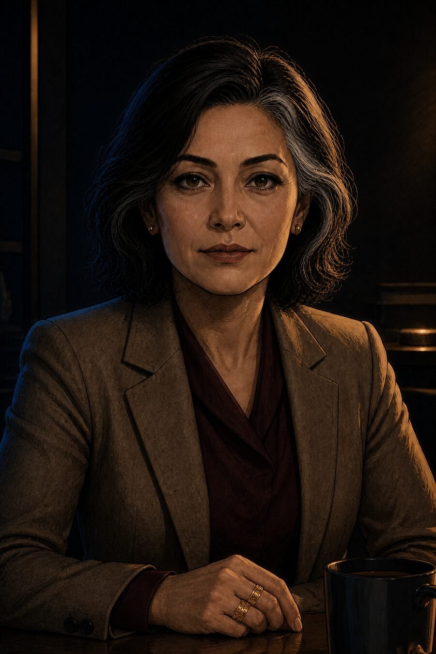 Samira in a tailored blazer—approved master portrait for the Lambda Hearts trilogy